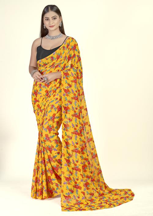 Anand Women Multicolor1 Self Design Pattern Georgette Single Saree Without Blouse