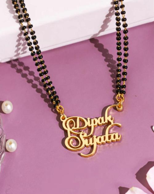 HELICX Customized Couple Name Mangalsutra/Customized Necklace/Gifts For Couple/Anniversary Gift With Name Or Love One Name With Gold Plating & Lazer Engraved Finish