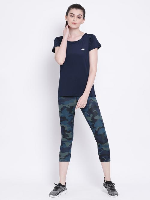 Clovia Women's Activewear T-Shirt in Navy