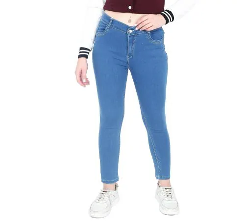 SKYGLORY-High Waist Skinny Fit Jeans for Women, Girls-Stretchable Trousers with Ankle Length-skyblue