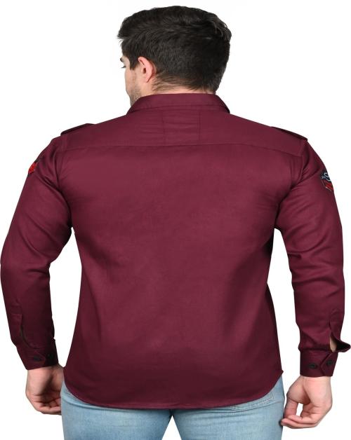 Indische Men Solid Casual Maroon Shirt