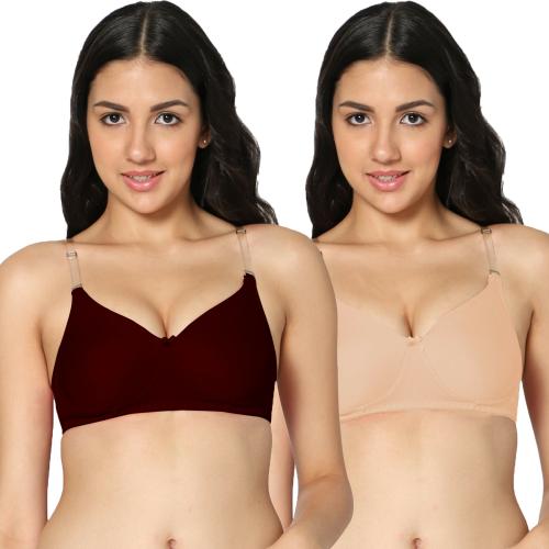 IN CARE LINGERIE Women Push-Up Heavily Padded Bra (Maroon, Beige)