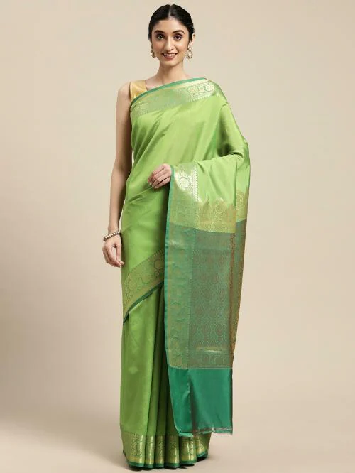 PTIEPLBanarasi green valkalam katan silk anchal banarasi saree