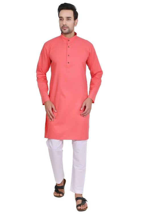 Sheriff Men's Cotton Blend Gajari Solid Kurta with Cotton Aligarhi Pyjama|Men's Kurta Pyjama|Festive Kurta Pyjama|