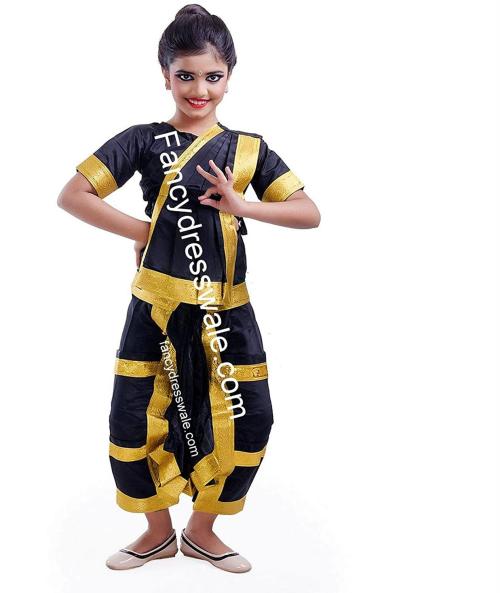 Fancydresswale Black Bharatnatyam Costume With Heavy Jewellery Set (12-14 Years)