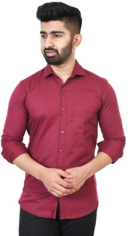 Bought First Men Maroon Solid Pure Cotton Casual Shirt