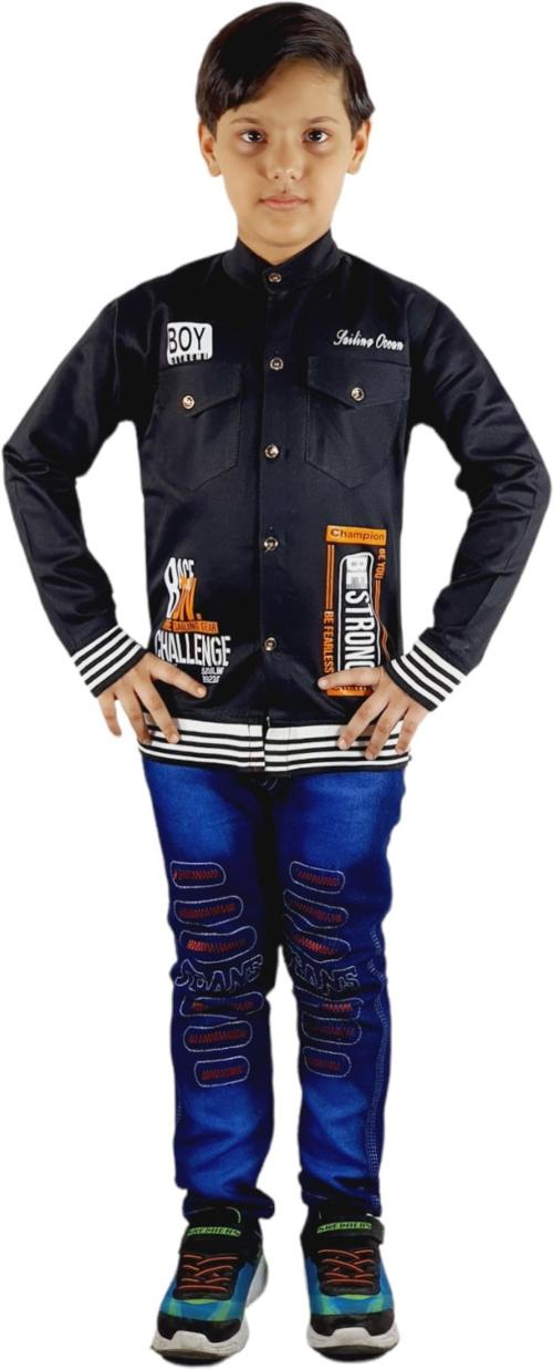 Ah Zeeshan Boys Black Pure Cotton, Denim Shirt And Jeans (9 - 10 Years)