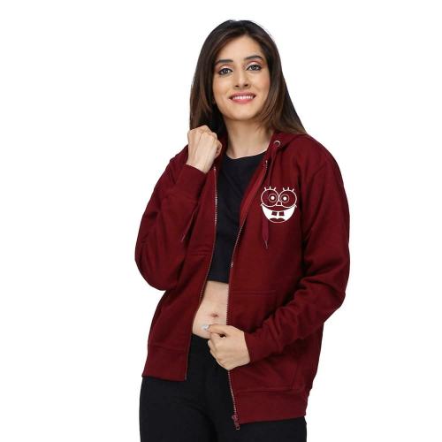 FALTU.CO Cotton Printed Sponge Bob Smiley Women's Hooded Hoodie Jacket with Zip & Pockets | Sweatshirts for Women