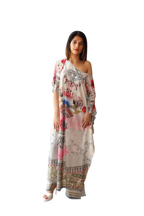 RAJORIA INSTYLE Georgette Digital Printed Stylish Beach Wear Bikini Body Cover Up Designer Kaftan Kurta/Kurti Top Dress for Women and Girls CDZA-1-XL