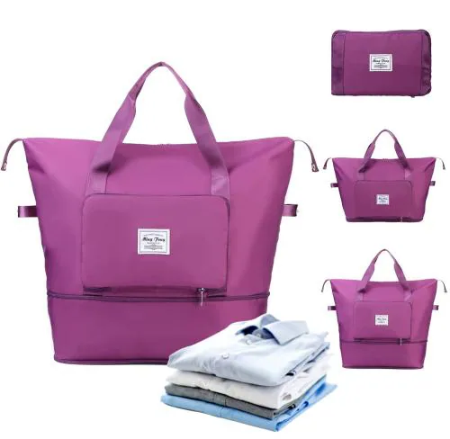 ZURU BUNCH Large Capacity Folding Travel Bag Lightweight Waterproof Foldable Travel Duffel Bag, Expandable Weekender Carry On Overnight Bags, Gym Bag with Dry and Wet Separation (Violet)