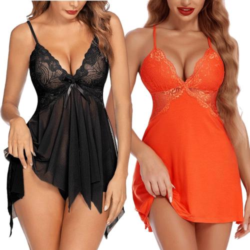 Arnoni Sexy Nighty for Honeymoon Sex, Babydoll Lingerie Set for Women Polyester Baby Doll Night Dress Sexy Lingerie for Women ak Combo (Black and Orange)