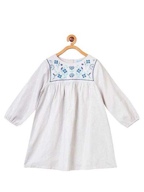 Miyo Baby-Girls White And Blue Embroidered Cotton Dress - 9 -10y