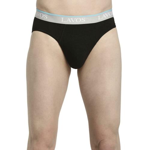 Lavos Men Black Bamboo Cotton and Lycra Brief Short Underwear, Extra Large