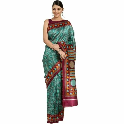 CHHABRA 555 Women Blue Printed Art Silk Saree With Blouse Piece