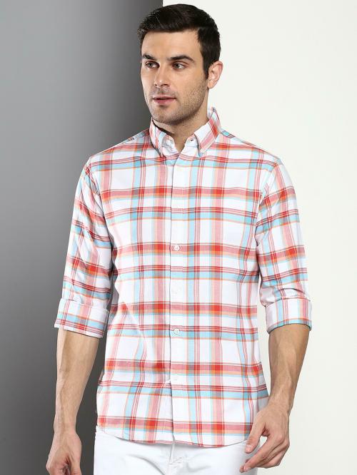 Dennis Lingo Men's Slim Fit Cotton Checkered Full Sleeves Casual Shirt (Red)
