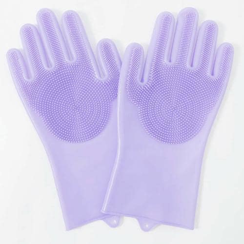 Kuber Industries Purple Silicone Gloves For Kitchen Cleaning, Pet Grooming And Gardening