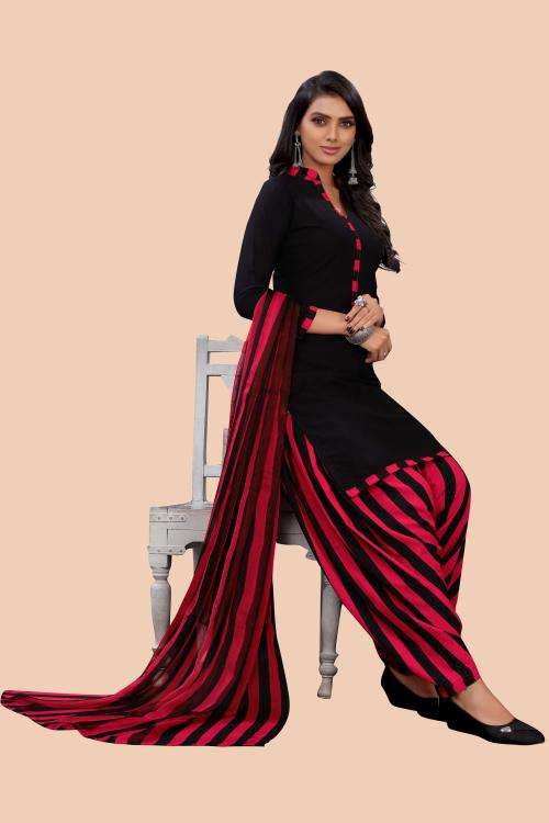 Iris Women Red, Black Crepe Striped Unstitched Salwar Suit Material