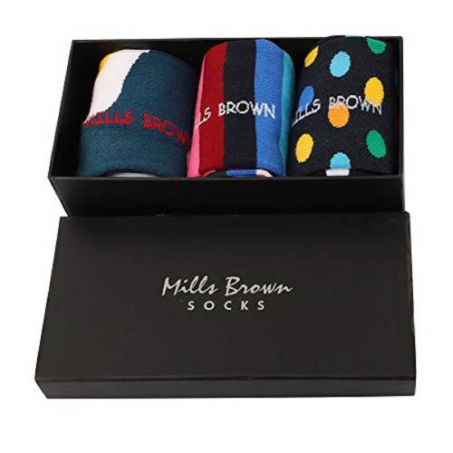 Mills Brown Soft n Comfy Multi Design Cotton Socks for Men, Colorful Crew Length Socks For Boys, Free Size UK 6-10_Combo Pack of 3 Pair Of Socks