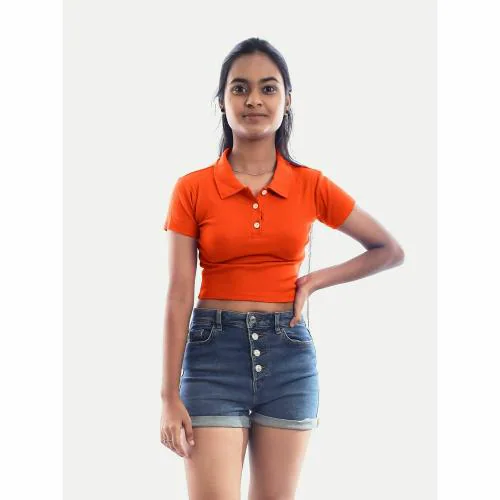 Rad Prix Women orange Cropped Polo T shirts