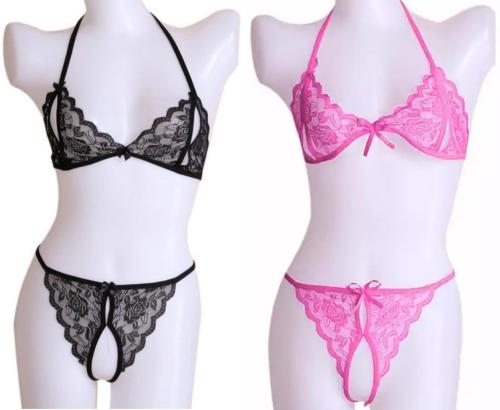 Iyaracollection Women Black Self Design Lace Set Of 2 Bra And Panty Set