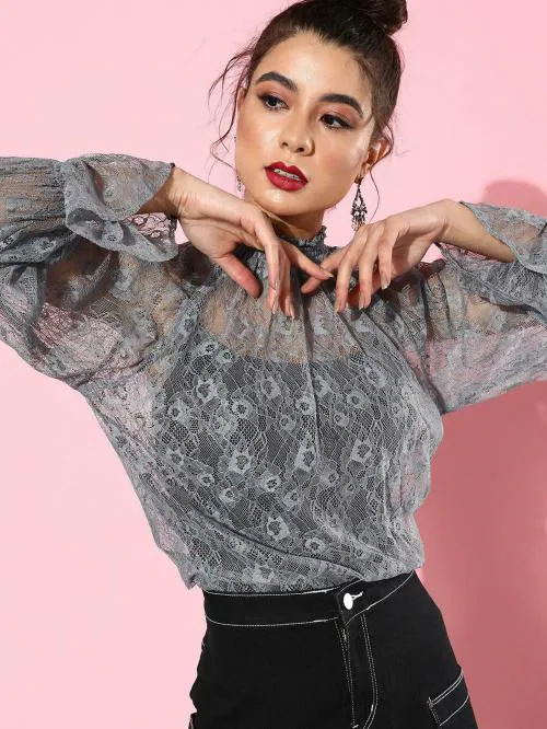 Style Quotient Women Grey Self Design Tops