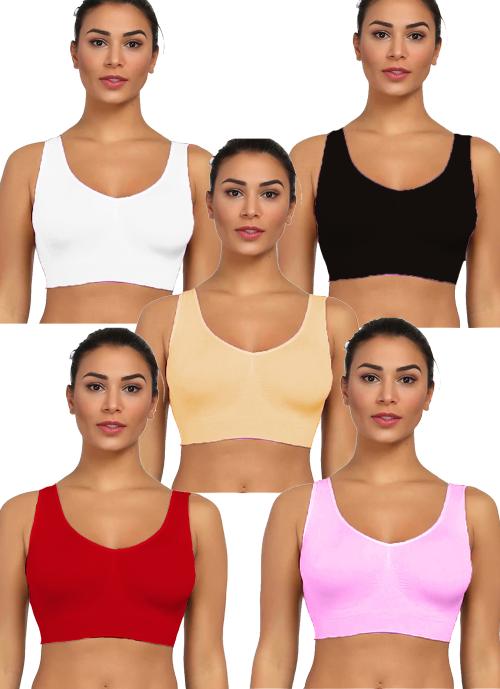 FIMS - Fashion is my style Women Multicolor Solid Cotton Blend Pack of 5 Sports Bra