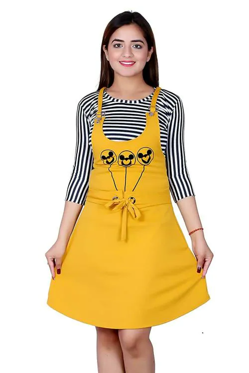 Girls Yellow Solid Dress (13-14 Y)