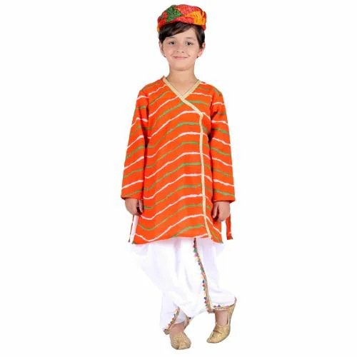 ITSMYCOSTUME Rajasthani Dress For Boys Kids Indian States & Folk Dance Costume Orange-White