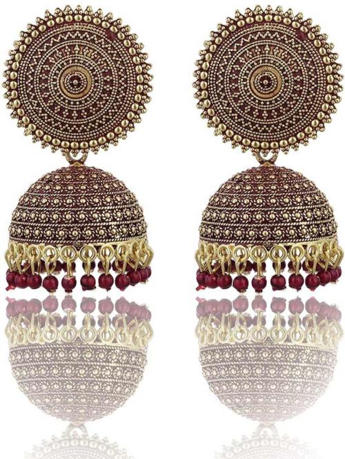 Asmitta Jewellery Gold-Plated Jhumki Earring Maroon Earrings (Women)
