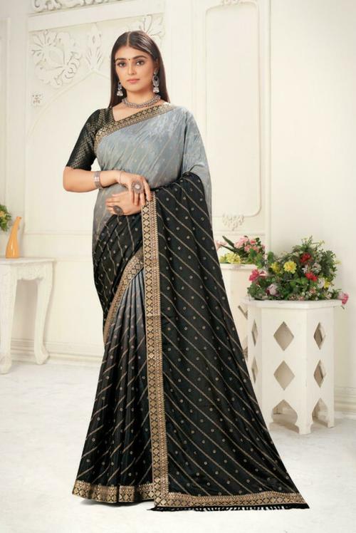 GEVARIYA FASHION HUB Women Black Embellished Chiffon Saree JioMart