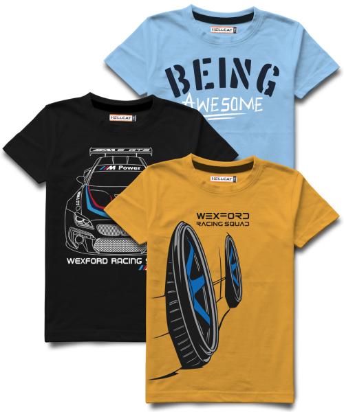 HELLCAT Boys Multicolor Cotton Blend Printed Pack of 3 T-shirt | kids wear | t shirt for kids | t shirt for boys | t shirt | tshirt | tshirt boys | boys tshirt | boys t tshirts | boys dress | tshirts | t shirts