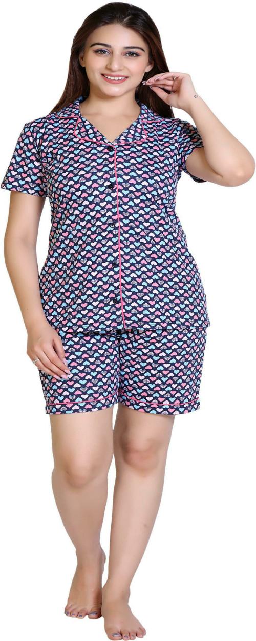 DREAMYSOUL Women Blue Printed 100% Cotton Top Shorts Sets (5XL) (Pack of 2)