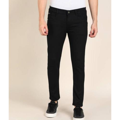 MANK-D Men's Slim Fit Stretchable Mid Rise Poly Cotton Jeans for Casual Wear | Lycra Blend Comfortable Relaxed Jeans for Men - Black