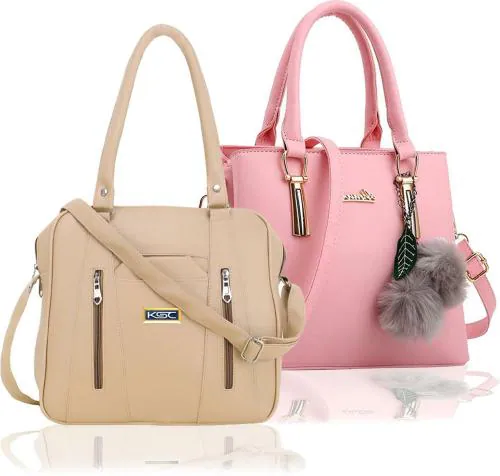 PLAMA Pink, Beige Pu For Women Handbag