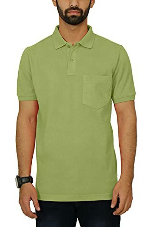 Celsius Men's Half Sleeve Classic Solid Regular fit Pique Polo with Pocket Dark Citron|Lime|L