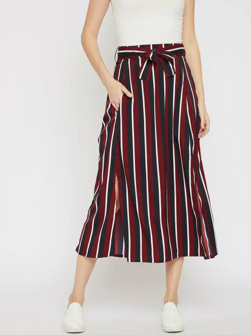 Rare Women Maroon Striped Skirt