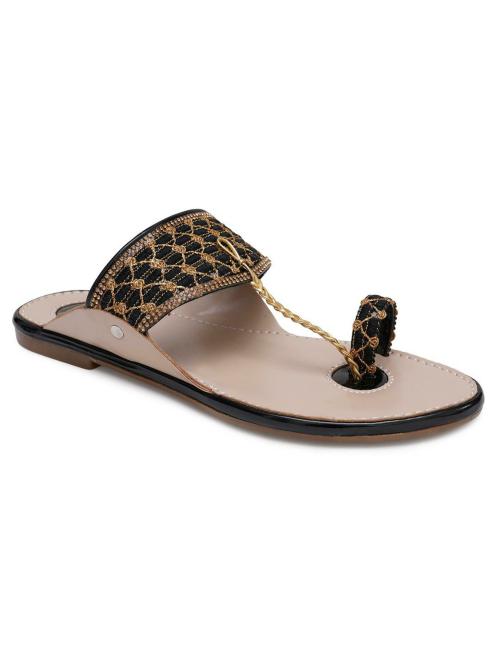 Stepee Ethnic Traditional Trendy Kolhapuri Black Chappal for Women & Girls