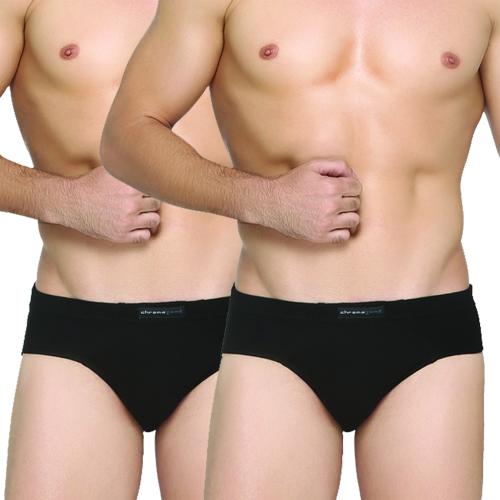 Chromozome Men Black Solid 100% Cotton Pack of 2 Briefs