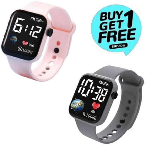 Hala Globe Combo Grey & Pink Square Dial LED Digital smart Watches for Boys & Girls LED Lights Kids Children Pack of 2