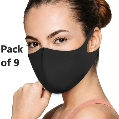 CareDone 3D scuba Cotton Cloth Reusable &UV Protection, Allergy Free Mask (black, Packof9)