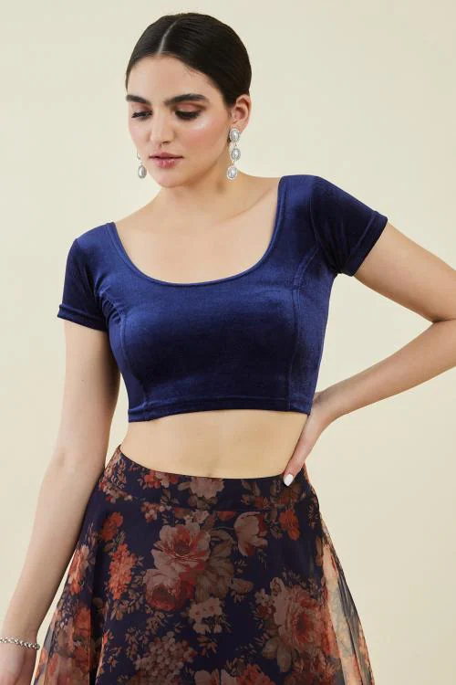 Soch Navy Blue Velvet Princess Cut Blouse