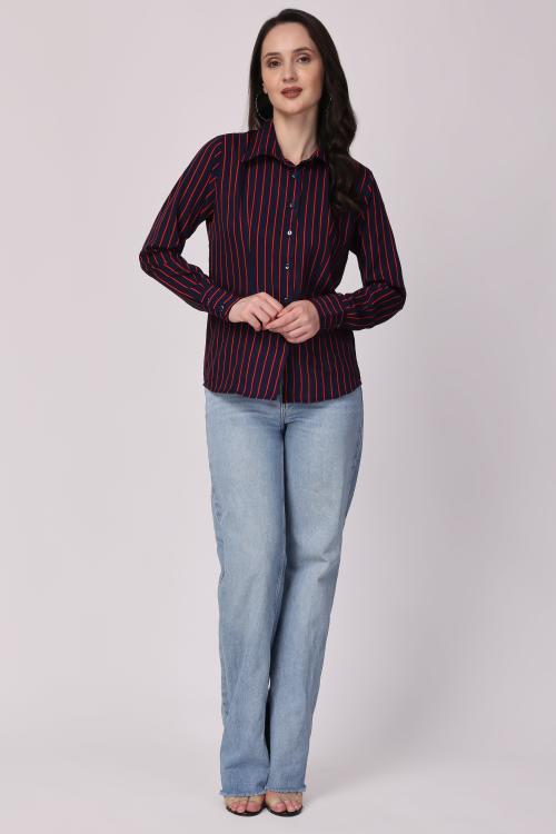 ANASCO INDIA BUYING HOUSE gedap women Designer full sleeve stripe shirt satin red and blue