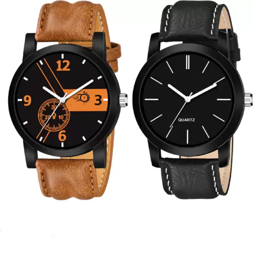 ILOZ New Arrival Latest Stylish Black Designer Combo of 2 Analog Watch - For Men