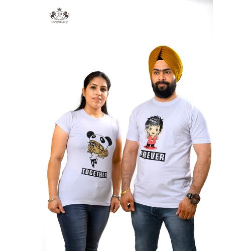 JP PUNJABI Men's & Women's Round Neck T-Shirt -Pack of 2-Couple T-Shirts XXL (White)