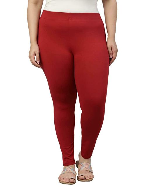 Go Colors Women Red Solid Stretch Leggings