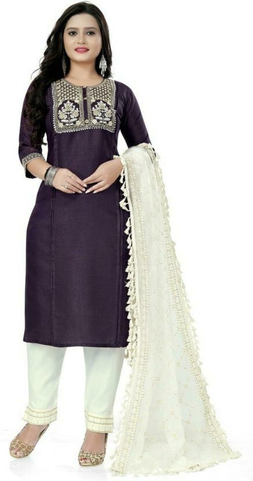 LADYMINT Women Cotton Blend, Net Kurta Pant Set