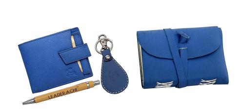 Leaderachi Men Leather Blue Wallet With Diary Key Ring And Pen (Haleatherswkpd-7001Bl)