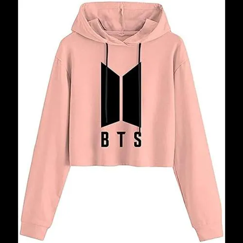 ADAM WHITE Women's Cotton Blend BTS Crop Hoodie- A Perfect Blend of Comfort & Fashion- Pink- XL