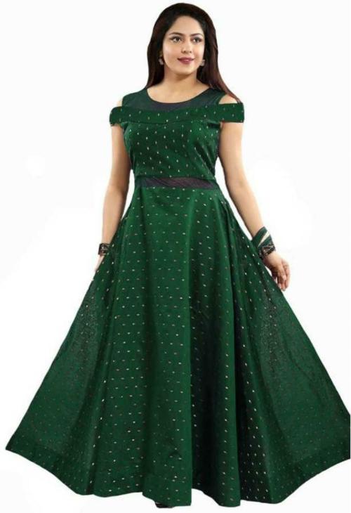 OTABU Women Green Satin Blend A-line Gown
