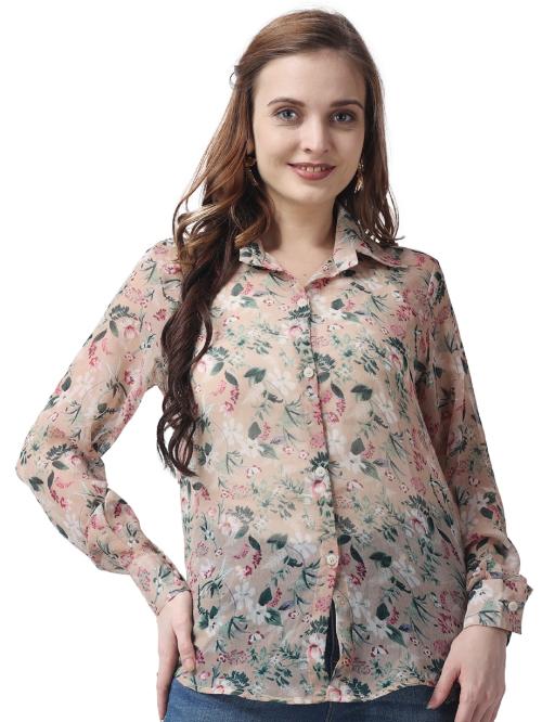 Popwings Casual Women Beige Floral Printed Shirt